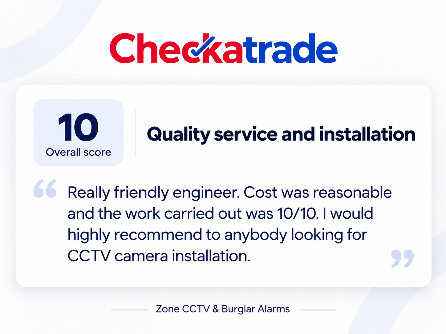 Checkatrade review top marks CCTV installation Micklefield LS25